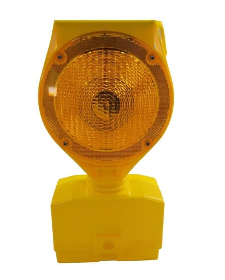 Yellow Roadsafe solar work-zone warning light