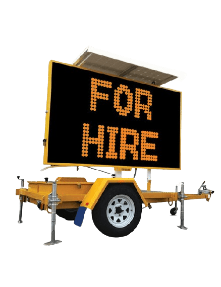 Roadsafe trailer-mounted variable message sign displaying an amber safety message