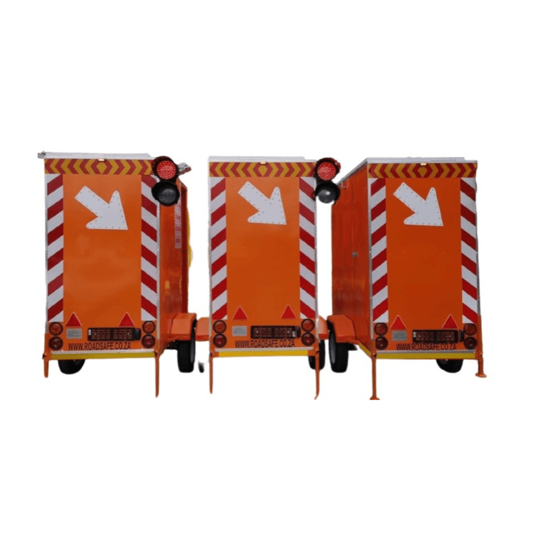 Three Roadsafe double arrow warning lights with signal lamps